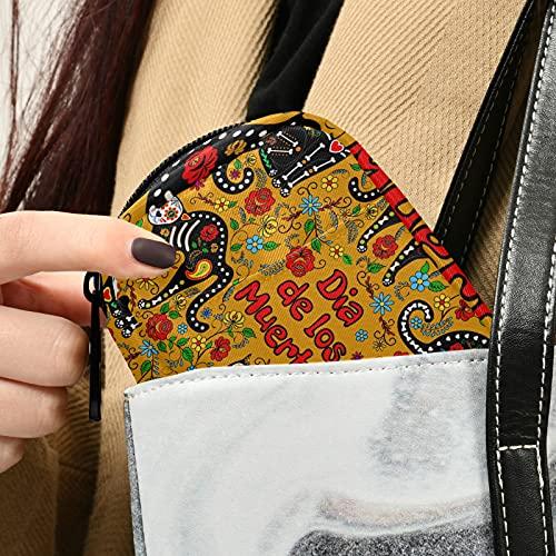 TropicalLife Travel Pill Case Bag Floral Day of The Dead Sugar Skull Cat Weekly Pill Box 8 Compartments 7 Day Individual Pill Case Purse Zippered Medicine Case Organizer