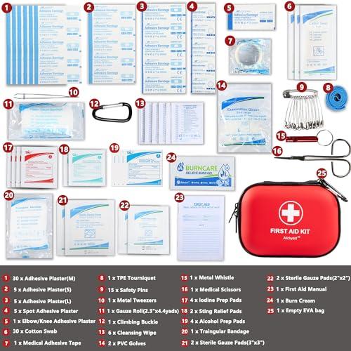 Atickyaid Mini First Aid Kit - 120 Piece Small Waterproof Hard Shell Medical Kit for Car, Home, Office, Travel, Camping, Sports, Outdoor, School - Emergency First Aid Supplies and Survival Kit