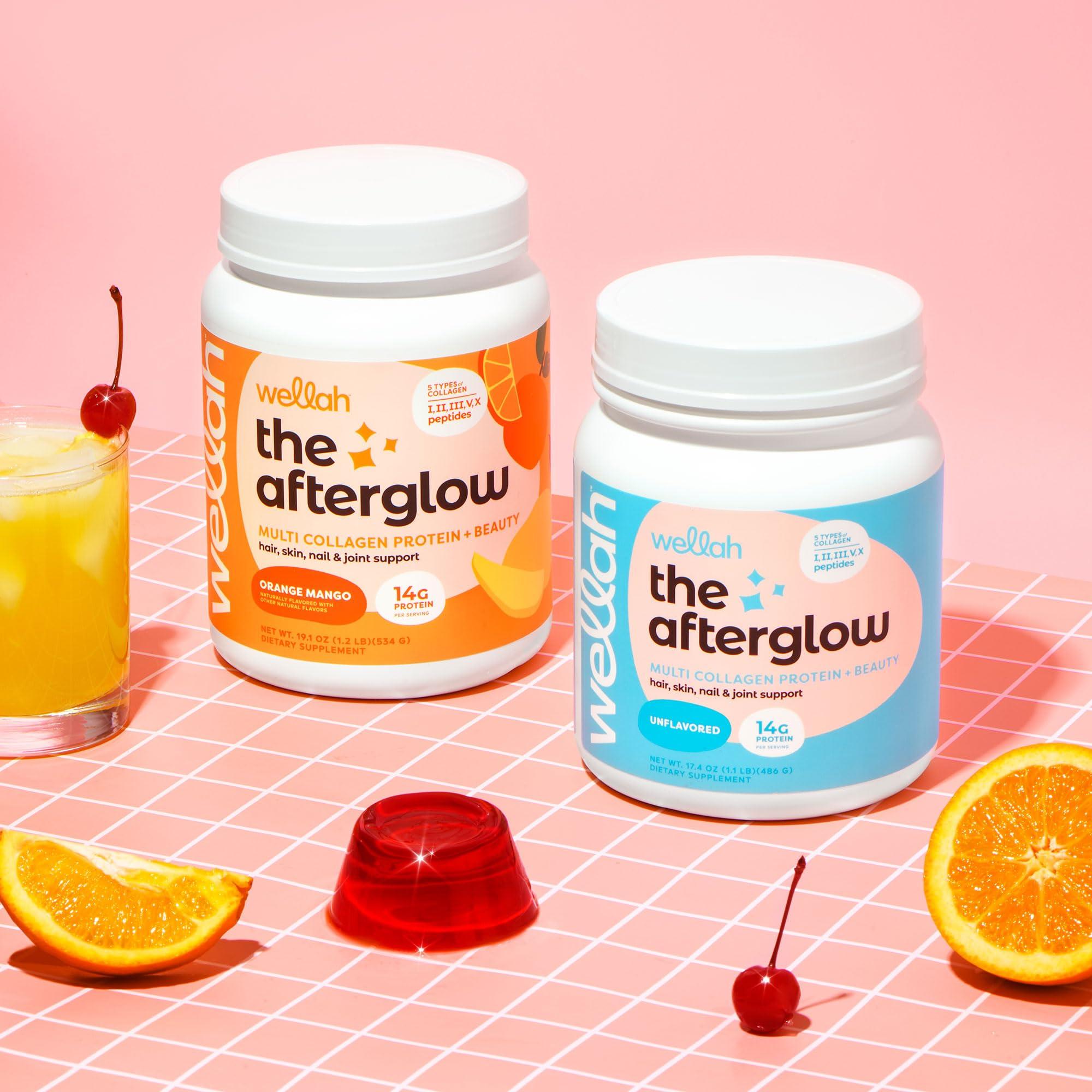 Wellah Wellah The Afterglow Multi Collagen Protein + Beauty (30 Servings, Orange Mango) - Hair, Skin, Nail & Joint Support - Non-GMO and Gluten Free