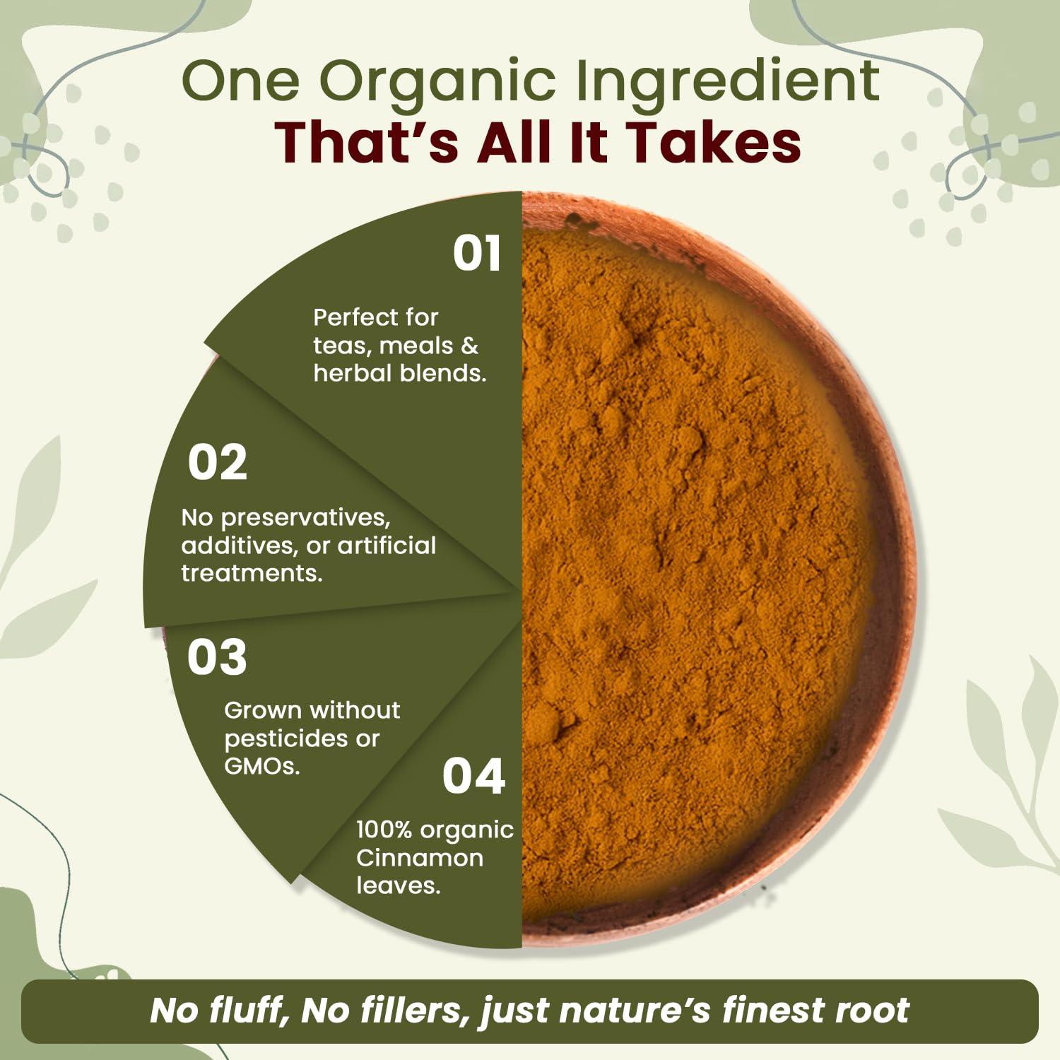 Organic Way Organic Way True Ceylon Cinnamon Powder - Kosher & USDA Certified | Raw, Vegan, Non-GMO & Gluten Free | Freshly Grounded Premium Cinnamon | Resealable Bag | 100% Raw from Sri Lanka (1/2LBS / 8Oz)