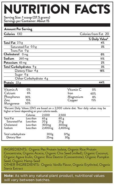 THE HALLELUJAH DIET Hallelujah Diet Organic Essential Protein Powder - Sweet Vanilla - 19.8oz (15 Servings)