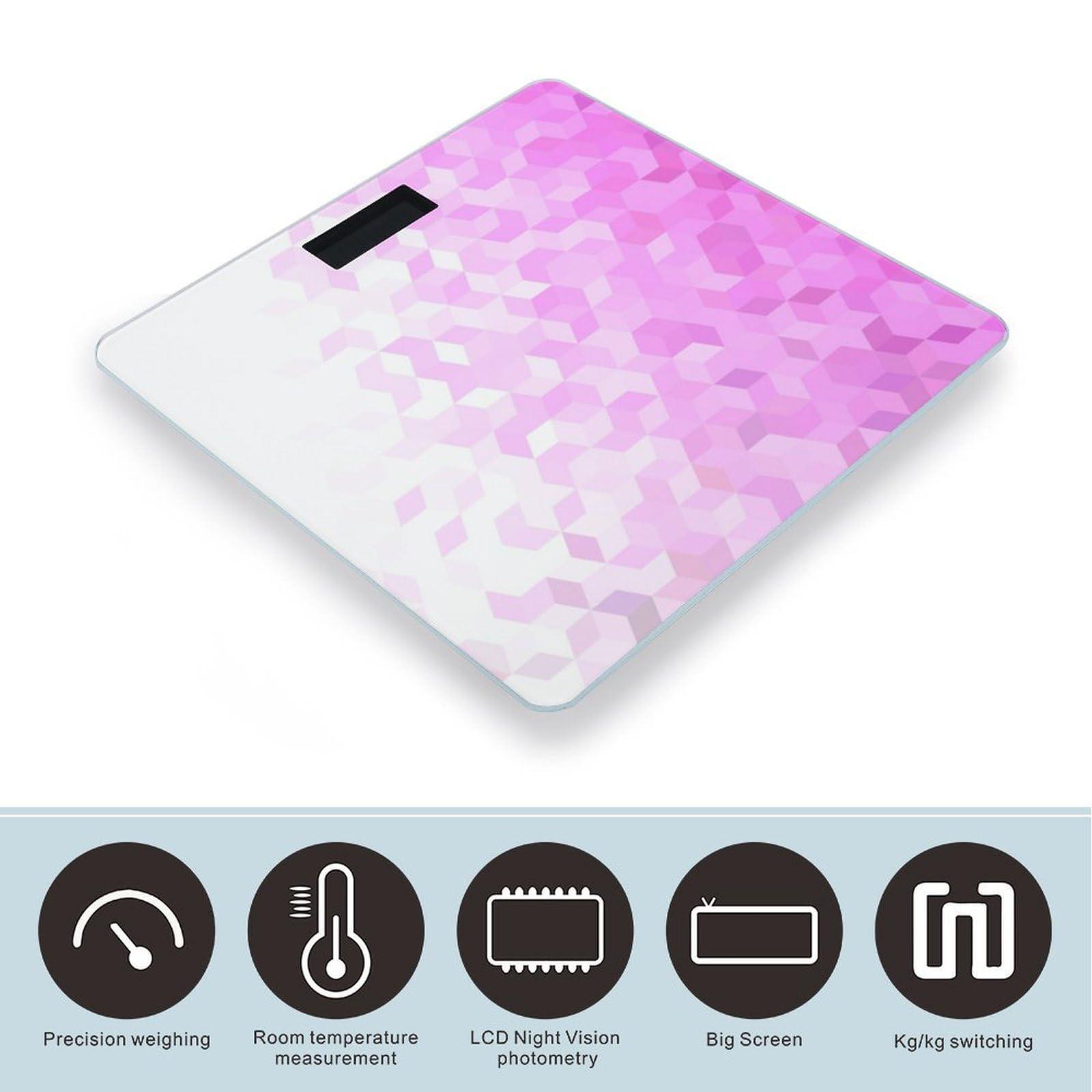 XKAWPC Pink Diamond Pattern Digital Scale for Body Weight Smart Weight Scale Bathroom Body Scale for Home Bedroom