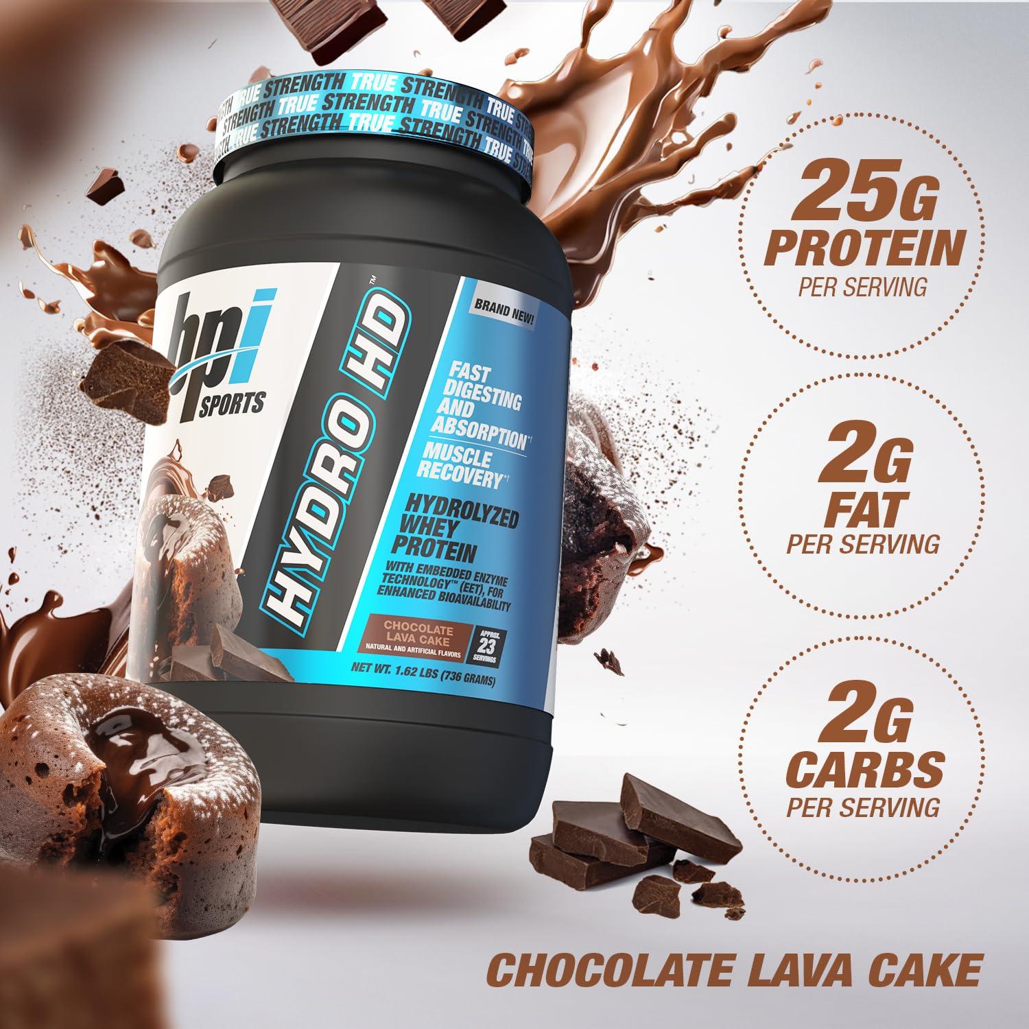 BPI Sports BPI Sports Hydro HD - 100% Hydrolyzed Whey Protein Powder - Muscle Growth, Recovery, 25g of Protein, Low Carb, Low Sugar, Fast Absorbing (23 Servings, Chocolate Lava Cake)
