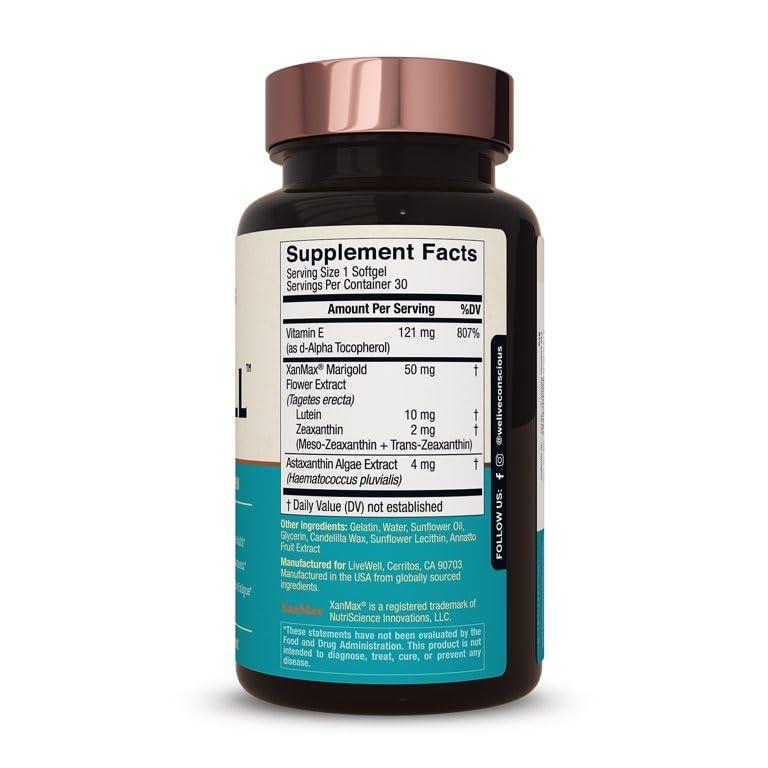Convergence Convergence Eye Vitamins AREDS 2 with Vitamin E, Lutein, and Astaxanthin - OptiWell Eye Health Supplement and Blue Light Blocker - 30 Softgels