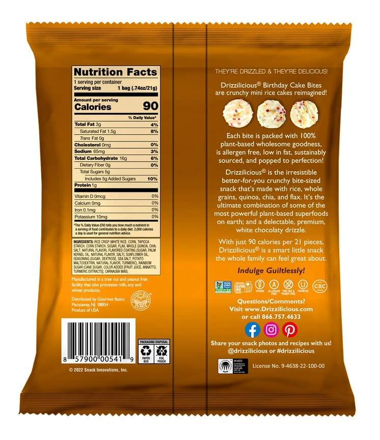 Drizzilicious Drizzilicious Mini Rice Cakes Birthday Cake - Rice Crisps, Healthy Snack for Adults and Kids, Flavored Rice Cakes, Vegan, Gluten Free, Allergen Free, Only 90 Calories Per Bag - 0.74 oz (Pack of 10)