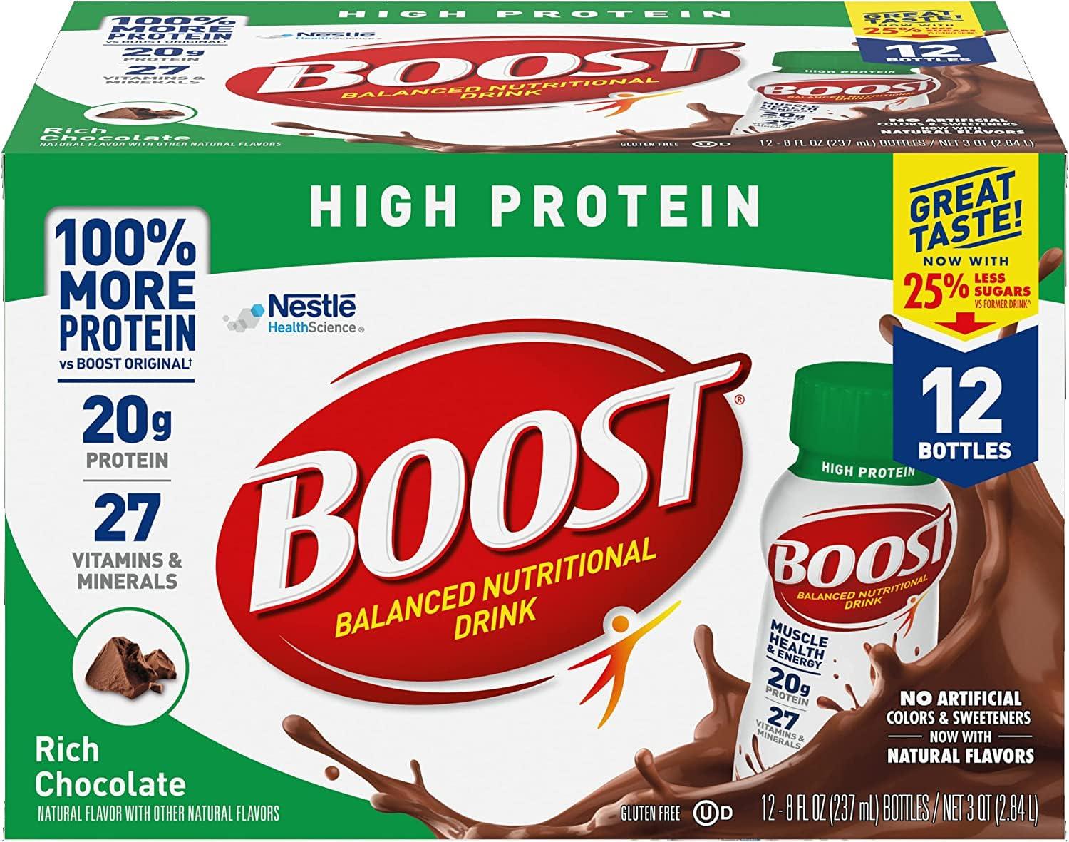BOOST BOOST High Protein Ready to Drink Balanced Nutritional Drink, Rich Chocolate, 8 FL OZ (Pack of 12)