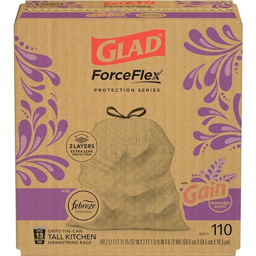 Glad Glad ForceFlex Tall Kitchen Trash Bags, 13 Gal, Gain Lavender, 110 Ct, Pack May Vary