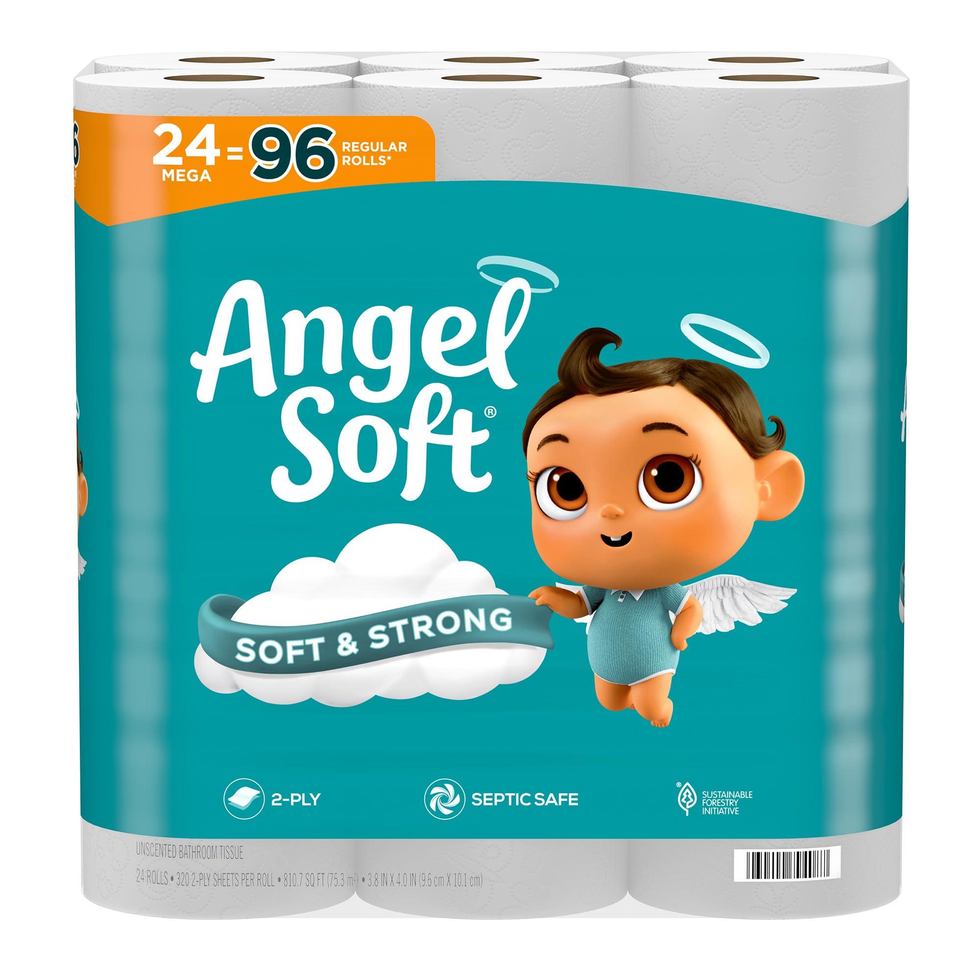 Angel Soft Angel Soft Toilet Paper, 24 Mega Rolls = 96 Regular Rolls, Soft and Strong Toilet Tissue