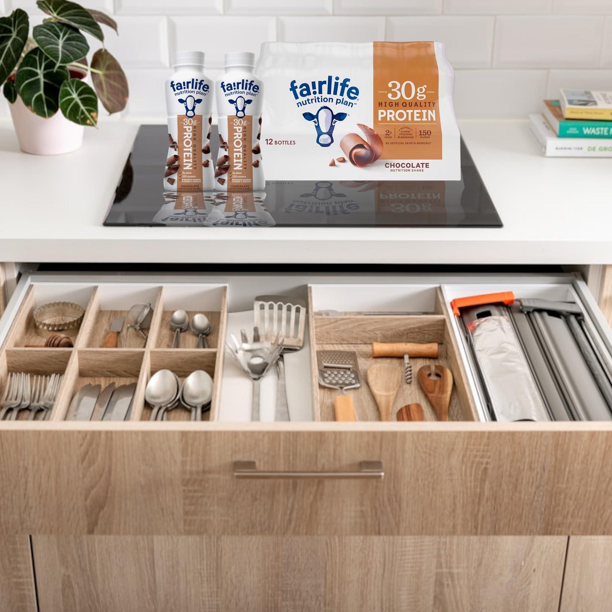 Sophley Fairlife Nutrition Plan High Protein Chocolate Shake, 12 pk. & a Sophley Individually Wrapped Red and White Flex Straws Set