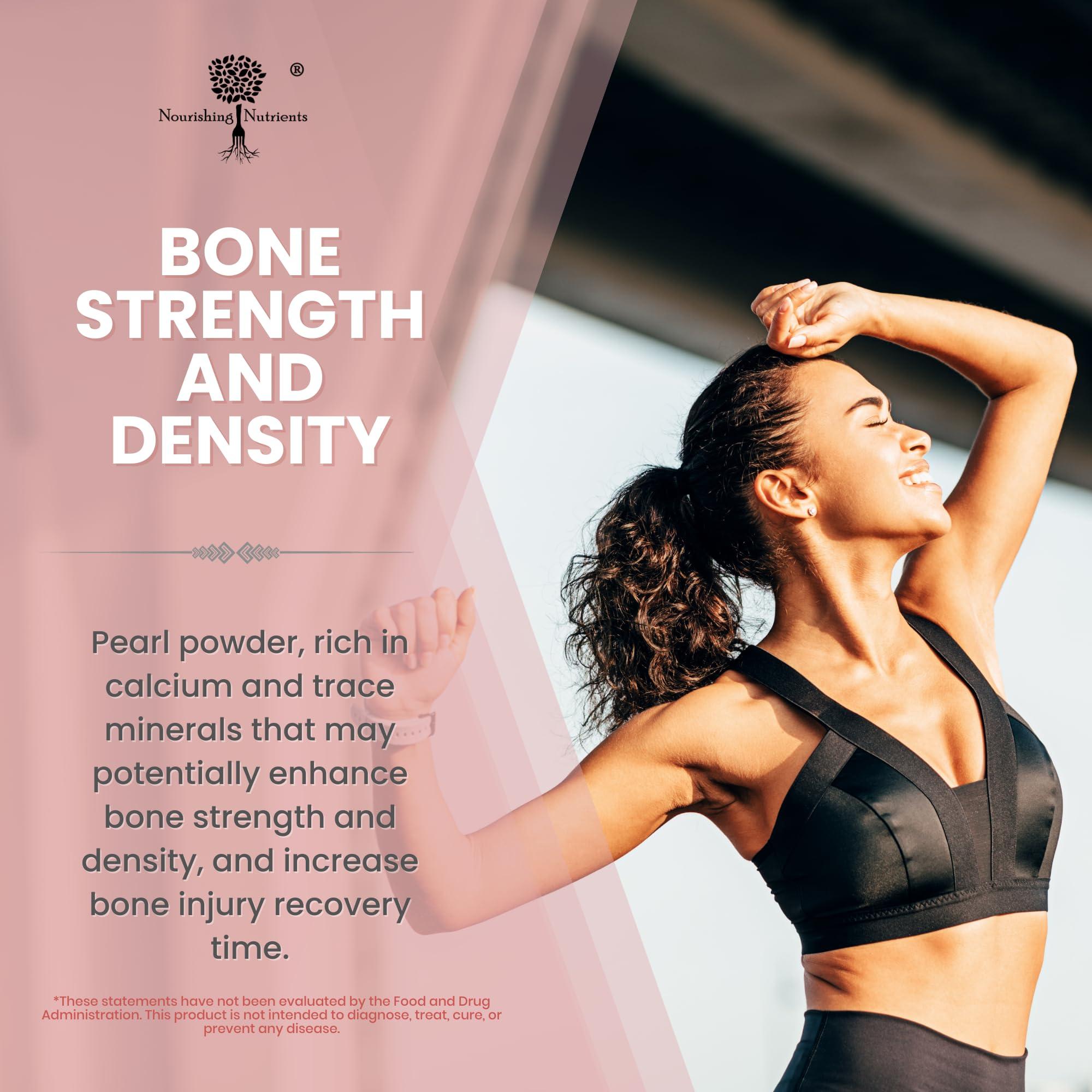 Nourishing Nutrients Pearl Powder Supplement for Skin Health - Anti-Aging, Antioxidant & Collagen Production - Healthy Eyes, Hair & Nails, Supports Immunity, Mood and Sleep - With Calcium & Amino Acids 120 capsules 1000mg