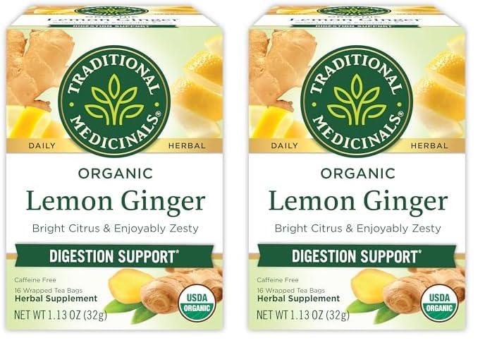Traditional Medicinals Traditional Medicinals Tea, Organic Lemon Ginger, Promotes Healthy Digestion, 16 Tea Bags (Pack of 2)