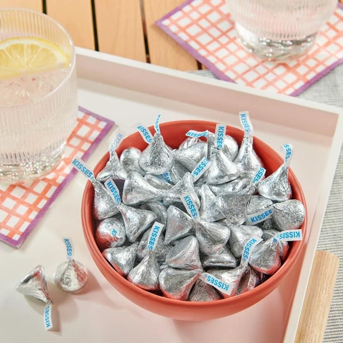 Candylish Hershys Kisses Milk Chocolate, Classic Silver Wraps, 1 Pound Bag (Approx. 100 Pieces) - Perfect for Gifts, Parties, and Special Occasions