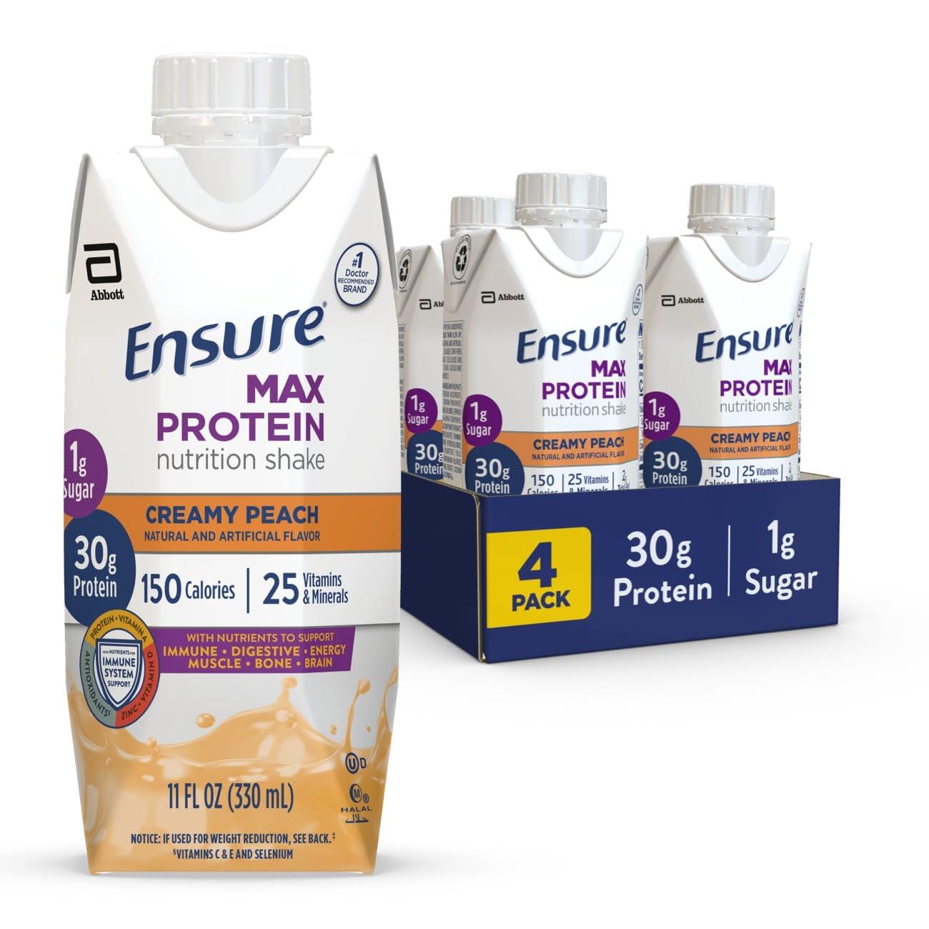 Ensure Ensure Max Protein Creamy Peach Nutrition Shake | 30g Protein, 1g Sugar, 4g Fiber Blend | 4 Pack