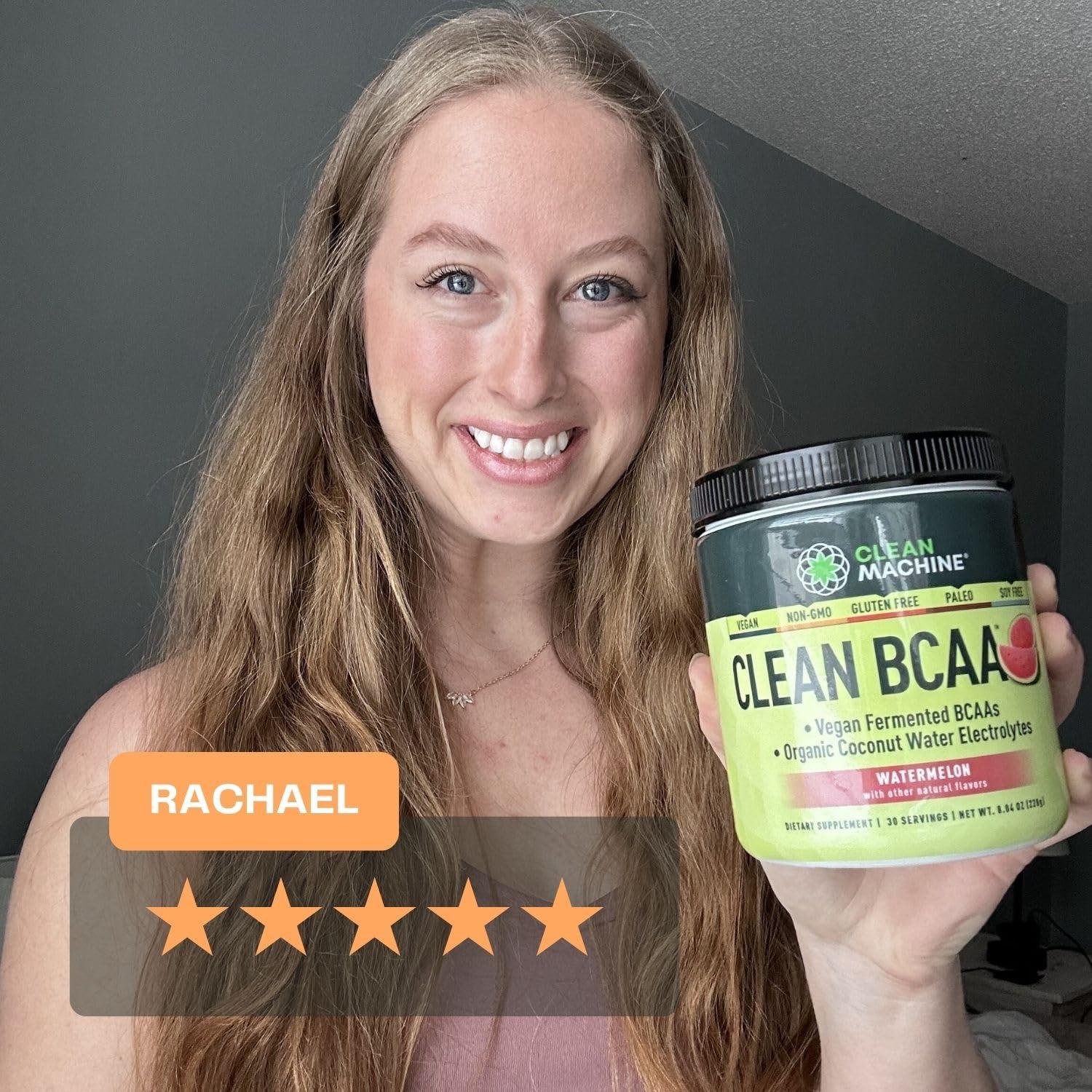 CLEAN MACHINE Clean BCAA - 2:1:1 Food Sourced BCAAs Powder & Coconut Water Electrolytes Recovery & Amino Energy Supplement - Award Winning Vegan Amino Acid Supplement - 30 Servings - Watermelon