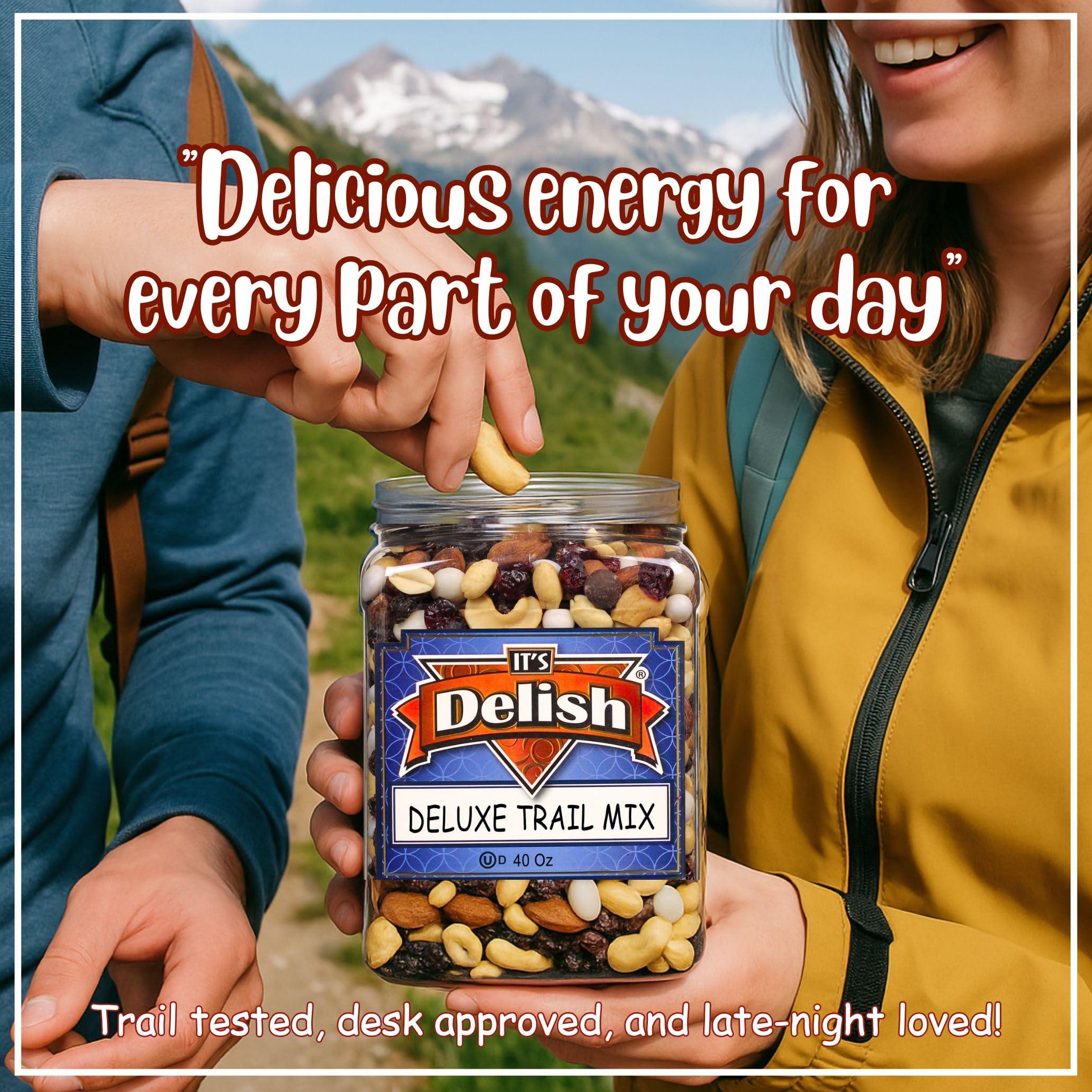 It's Delish Deluxe Trail Mix with Greek Yogurt, Chocolate, Fruit and Nuts by Its Delish 2.5 lbs Jumbo Container Healthy Mix of Greek Yogurt Coated Raisins & Dark Chocolate Chips, Dried Fruit and Nuts, Certified Kosher Dairy