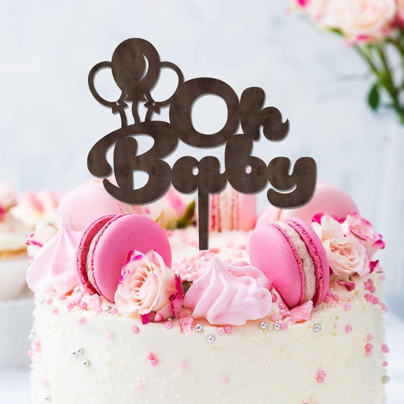 sanxnjana Wooden Baby Shower Baby Baptism Cake Topper Oh Babies Decorative Rustic Wood Cake And Cupcake Topper Cake Decoration for Newbaby Welcome Party Photo Booth Props Baby Birthday Party Decorations