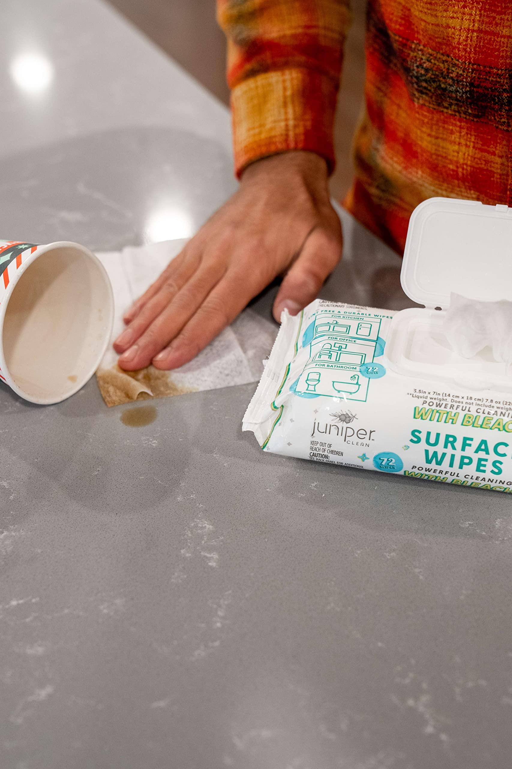 Juniper CLEAN Juniper CLEAN 3 Pack Surface Cleaning Wipes with Bleach, All-Purpose Cleaner for Bathroom, Kitchen, Office, 216 Count Soft Flow, Fresh Scent, Lint Free & Durable