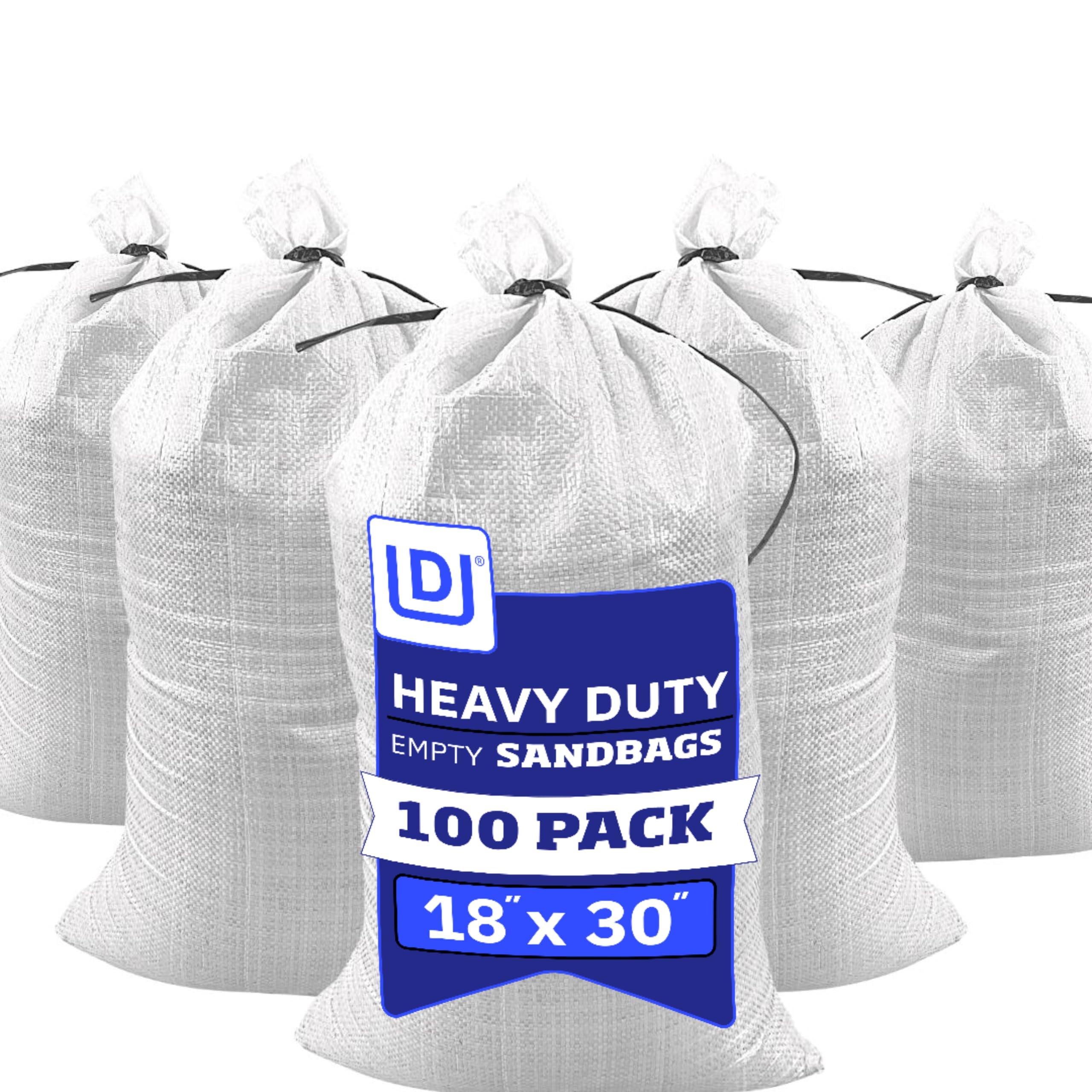 DURASACK DURASACK Large Heavy Duty Sand Bags with Tie Strings Empty Woven Polypropylene Sandbags for Flood Control with 1600 Hours of UV Protection, 50 lbs Capacity, 18x30 inches, White, 100 Count