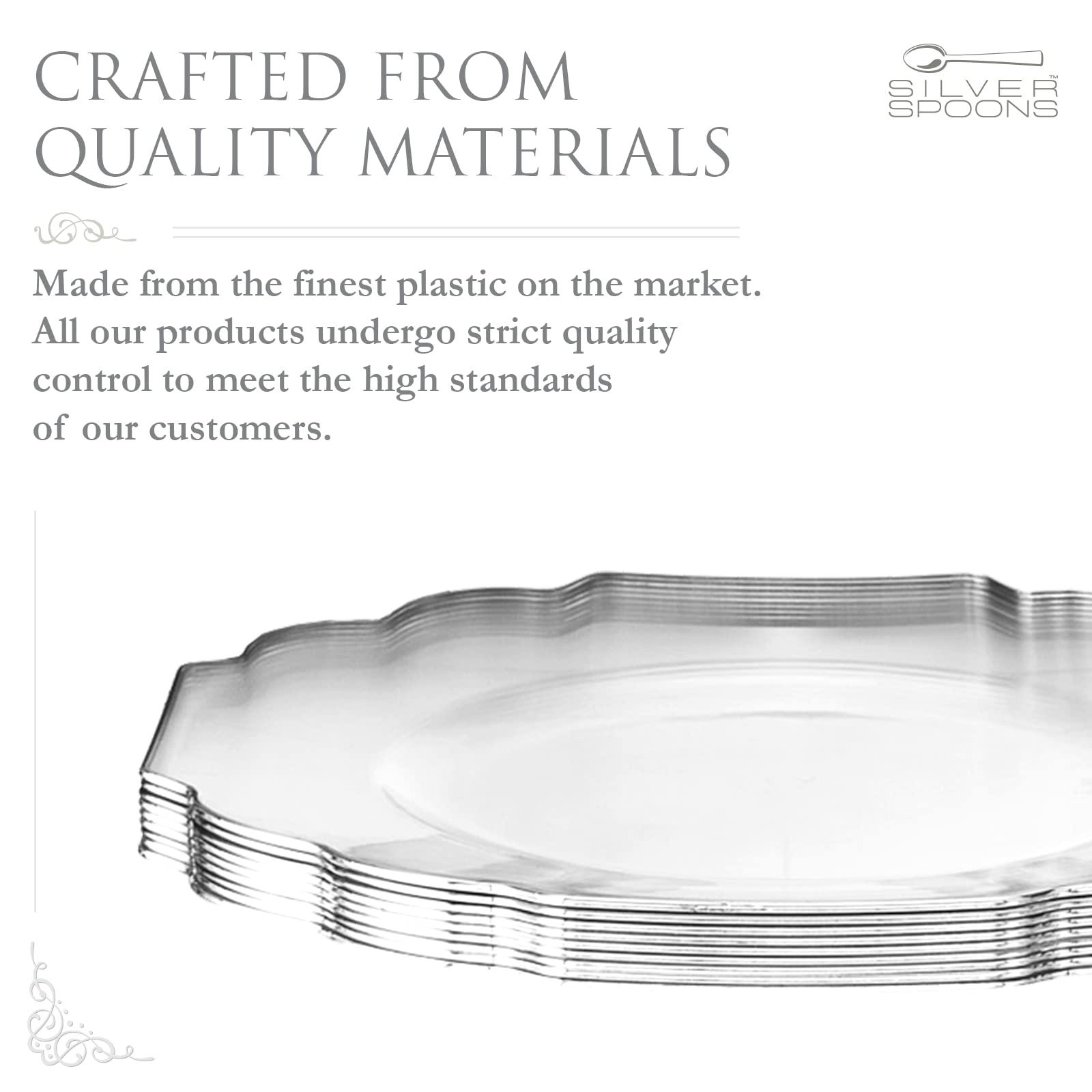 Silver Spoons SILVER SPOONS Elegant Disposable Plates For Party (10 pc) Heavy Duty Disposable Dessert plates 6.5, Fine Dining Plastic Dishes For Elegant China Look, Great Upscale Celebrations & Events, Clear