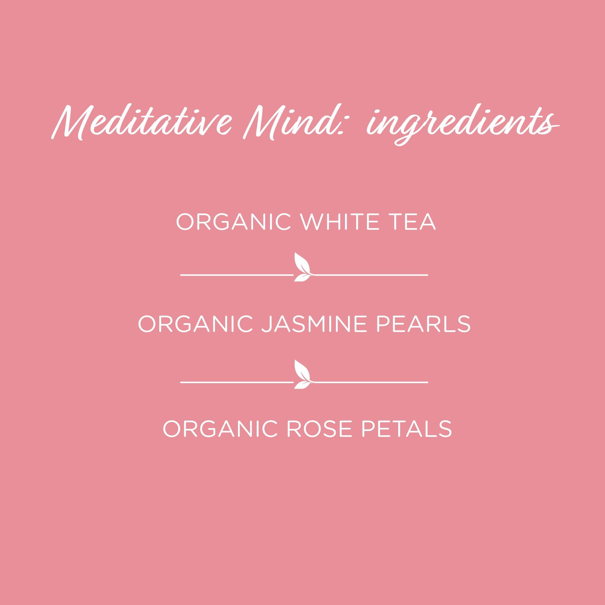The Tea Spot The Tea Spot Organic Meditative Mind Herbal Tea | Blend of White Tea, Jasmine and Rose | Calming & Welness Caffeine Free Elixir |15 tea bags for Gourmet Giftng