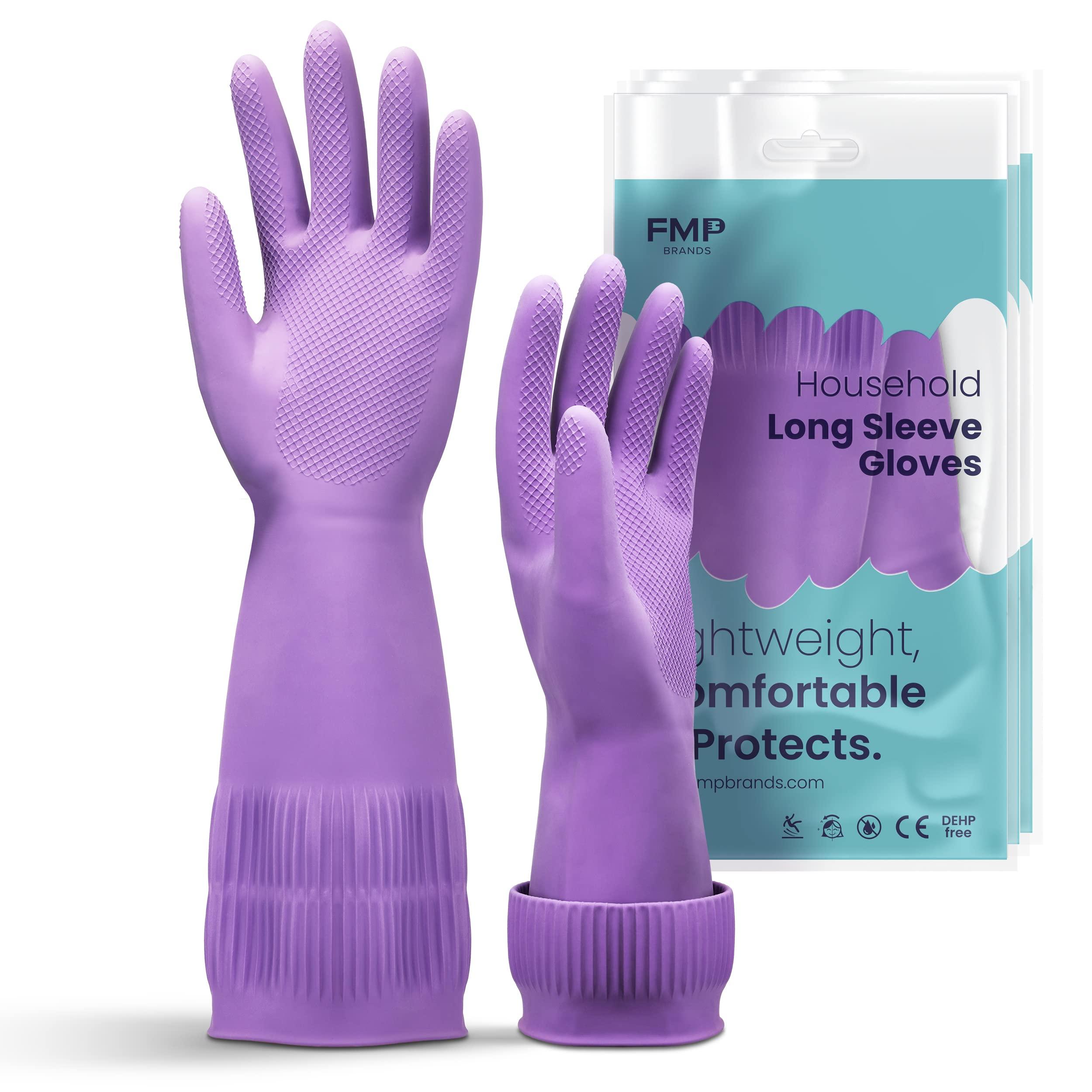FMP Brands FMP Brands 3 Pairs Extra Long Dishwashing Gloves, 15 Inch Long Rubber Gloves for Washing Dishes, Non-Slip Cleaning Gloves, Latex Dish Gloves for Kitchen, Bathroom, Gardening (Large, Purple)