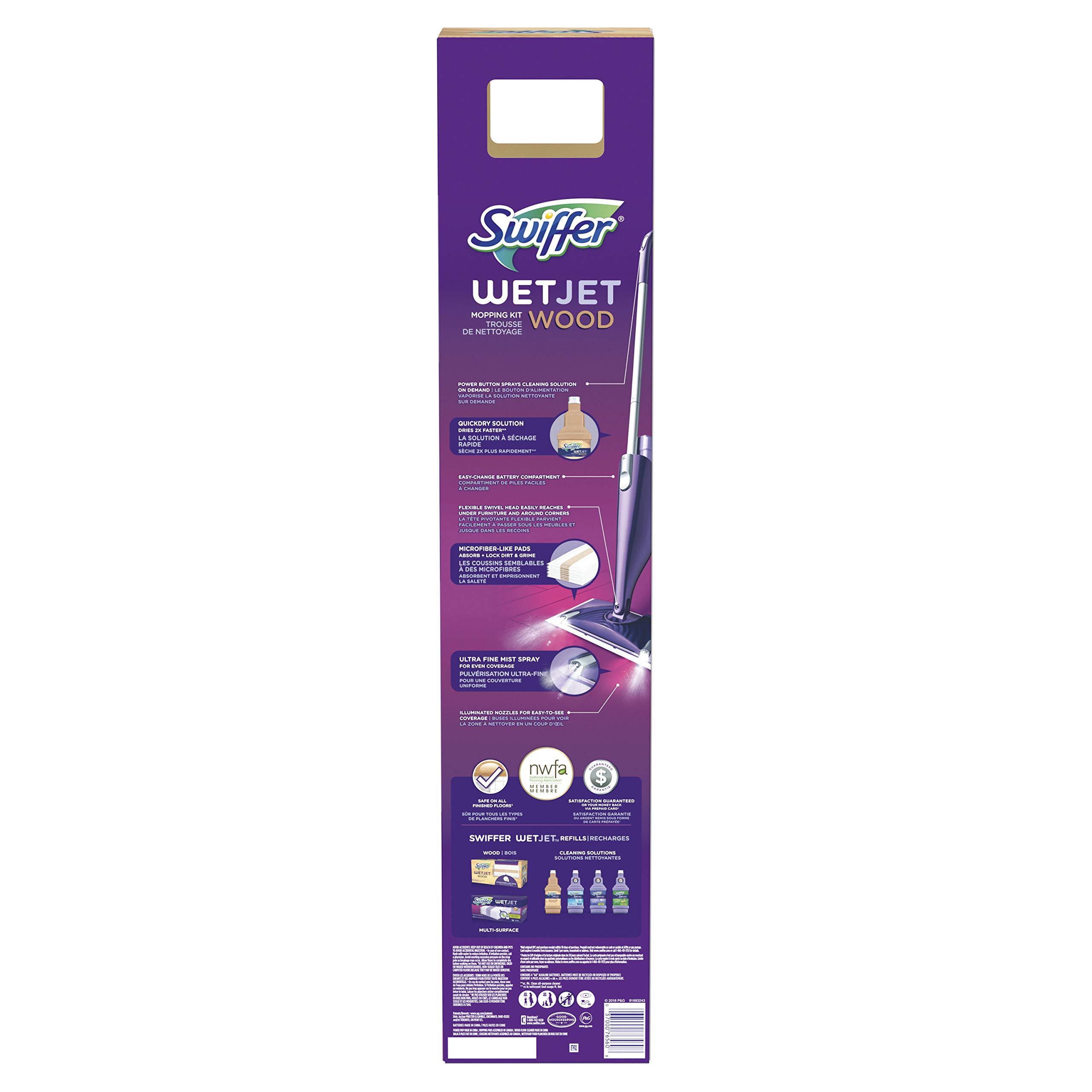 Swiffer Swiffer Wetjet Wood Floor Spray Mop Starter Kit Power Mop 5 Mopping Pads Floor Cleaner Liquid Solution, Purple, 1 Count
