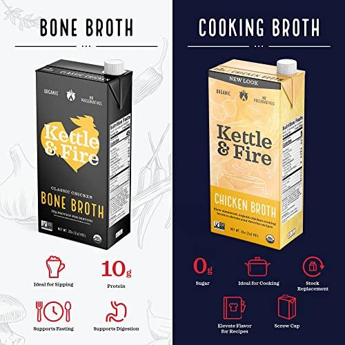Kettle & Fire Kettle and Fire Beef Cooking Broth, Keto, Paleo, and Whole 30 Approved, Gluten Free, High in Protein and Collagen, 4 Pack (32 Ounces)
