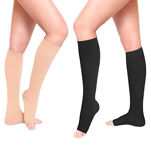 KEVVI Compression Socks 20 30 mmHg Knee High Socks Medical Support Hose Toeless Compression Stockings Ted Hose 2 pairs Large
