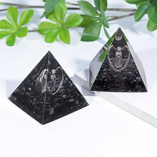 TUMBEELLUWA TUMBEELLUWA Guardian Angel Crystal Pyramid Praying Stone Statue Orgone Energy Generator for Protection Meditation Reiki Healing, Black Obsidian