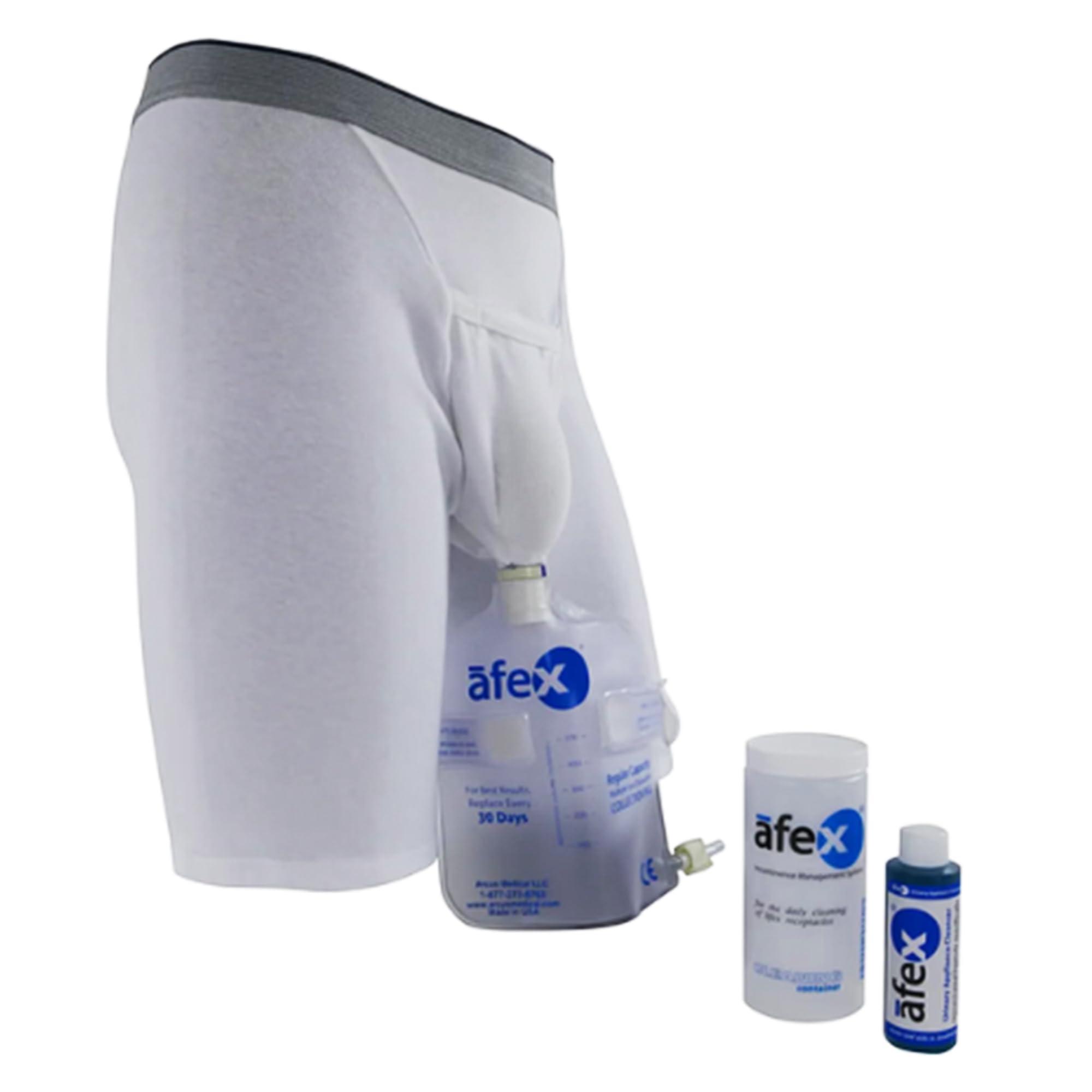 Arcus Medical Afex Male Incontinence Management System - Incontinence Underwear with Low Receptacle Design for Long-Term Sitting - Includes Boxer Briefs, 500 ml Collection Bag, Cleanser & Cleaning Container - L