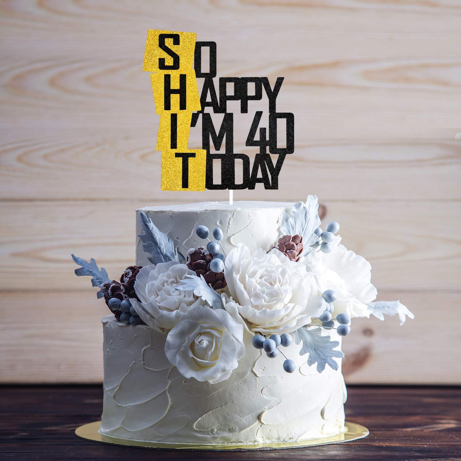 Caiwowo Funny So Happy I'm 40 Today Cake Topper - Glitter Fabulous Forty Years Birthday Cake Décor - Cheers To Dirty 40th Birthday Party Decoration