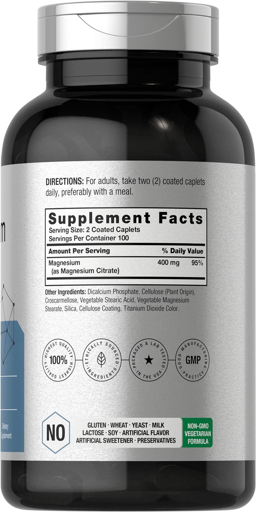 Horbäach Horbach Magnesium Citrate | 400mg | 200 Caplets | Vegetarian, Non-GMO, and Gluten Free Supplement