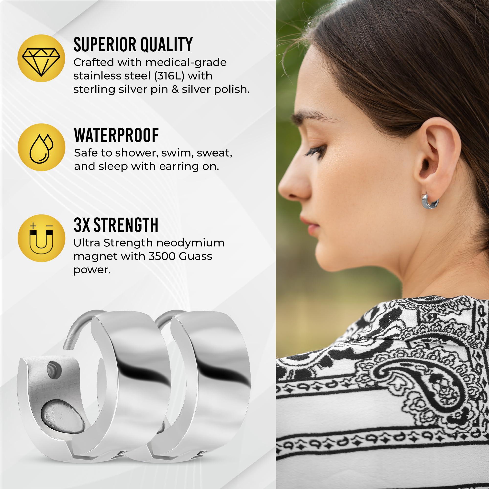 MagnetRX MagnetRX Magnetic Earrings for Women Premium Magnetotherapy Lymphatic Earrings Polished Stainless Steel Womens Lymphvity Magnetic Therapy Acupressure Earrings (Silver)