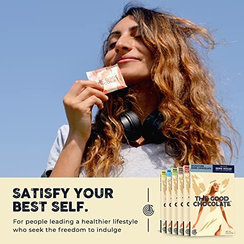 The Good Chocolate The Good Chocolate - Keto Chocolate Variety Pack, Zero Sugar, Lower Net Carb Snack, Lower Calorie Chocolate Candy Variety Pack, 6 Flavors, 6 Bar Value Pack