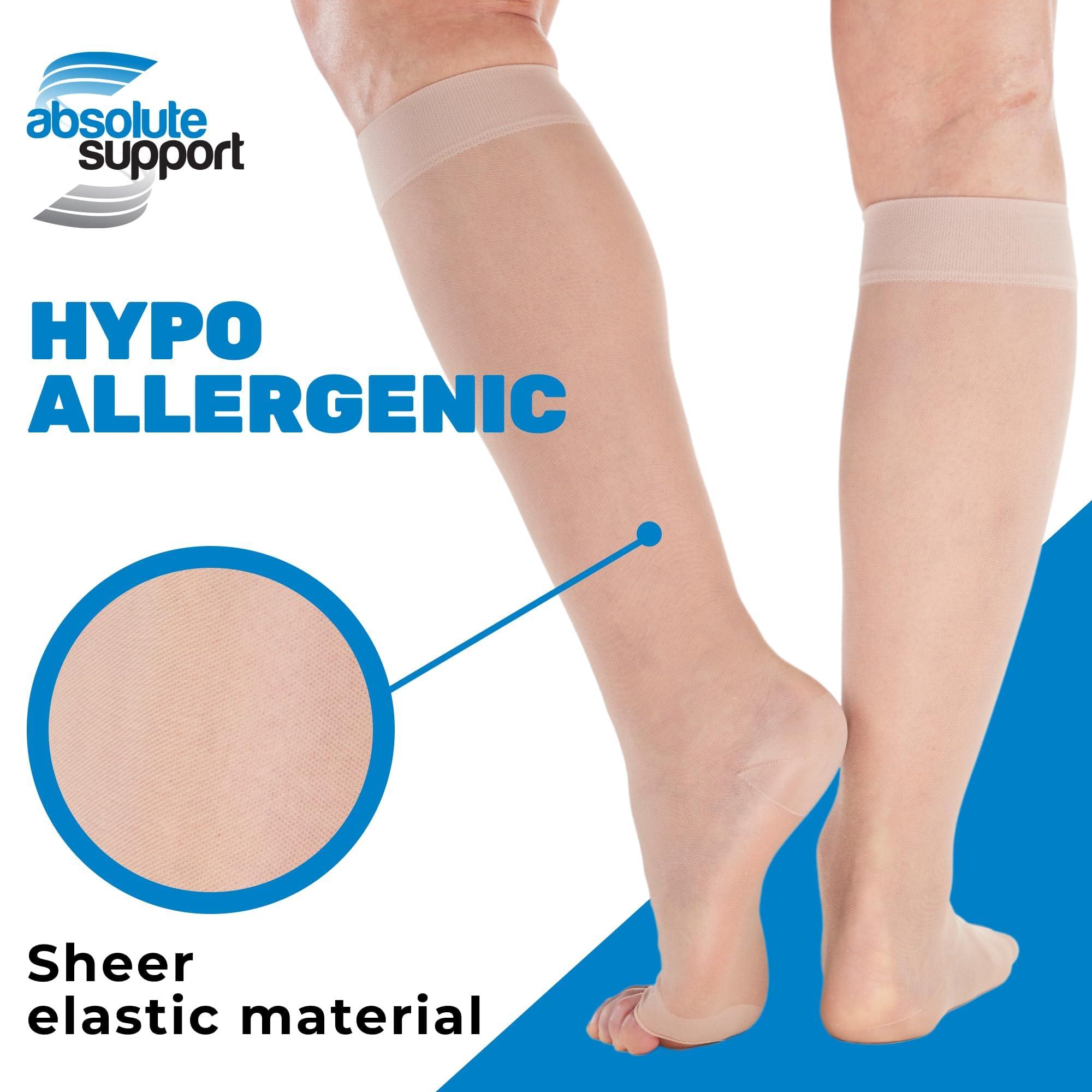 ABSOLUTE SUPPORT ABSOLUTE SUPPORT Plus Size Sheer Compression Socks for Women 15-20mmHg, Made in USA, Extra Large Womens Compression Stockings with Open Toe for Swelling, Edema, Fatigue during Travel, Nude, 7X-Large
