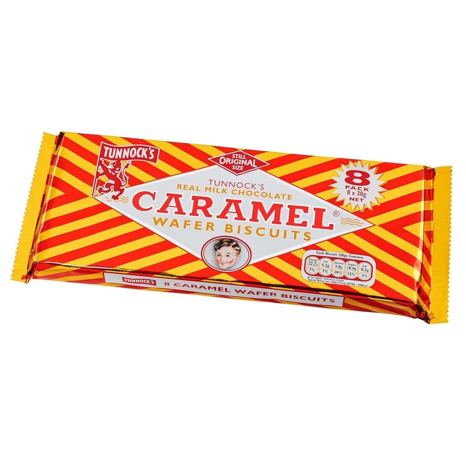 Tunnock's Tunnocks Milk Chocolate Caramel Wafer Biscuit 8 Pack 30g (Pack of 4)