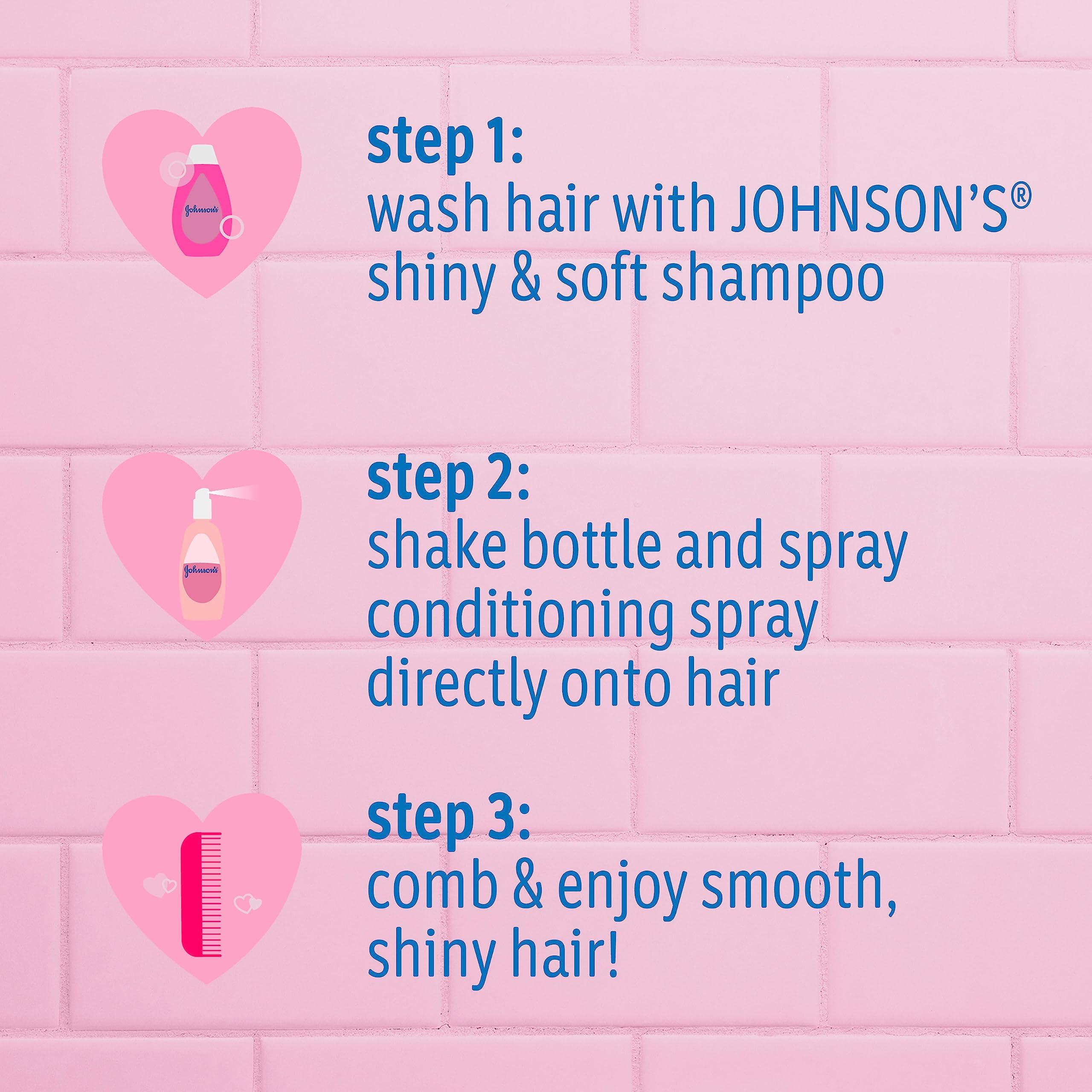Johnson's Baby Johnson\'s Kids Shiny & Soft Hair Conditioning Spray with Argan Oil & Silk Proteins, Tear-Free Conditioning Spray for Shine & Softness, Gentle for Toddler Haircare, 10 fl. oz