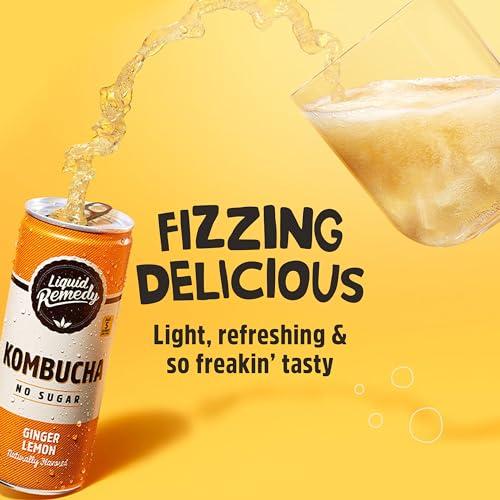 REMEDY Kombucha Liquid Remedy Kombucha Sugar Free Organic Drink, Low Calorie, Probiotic Like Tea for Gut Health - Ginger Lemon - 8.5 Fl Oz Can, 12-Pack