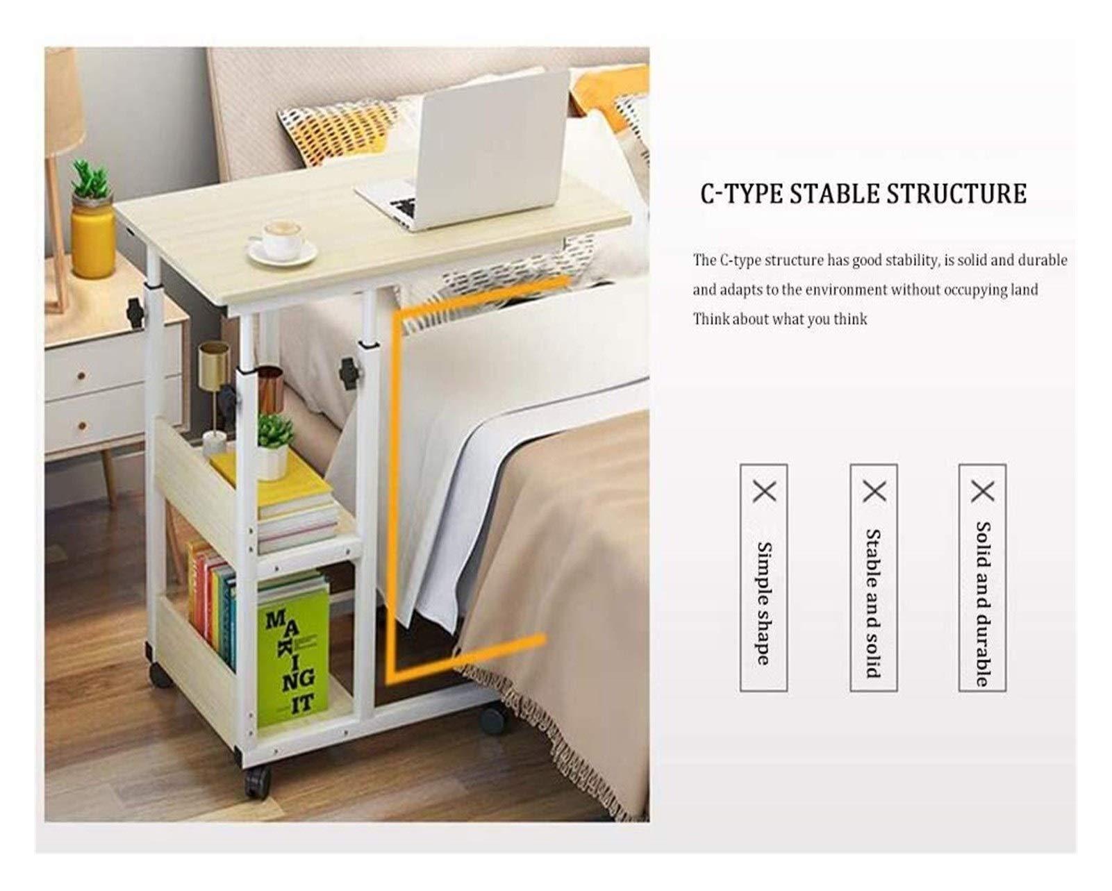 GaRcan Overbed Table Wheels Bedside Desk C-Shaped Base Laptop Desk Home Office Overbed Table, Home Rolling Mobile Computer Desk Table Bed Table Over Bed Sofa Laptop Wheels Side Table Comfortable An (Imitatio