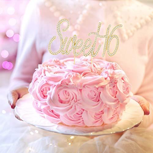 Ella Celebration Ella Celebration Sweet 16 Cake Topper Crystal Rhinestone 16th Birthday Party Gold Decoration (Sweet 16 Gold)