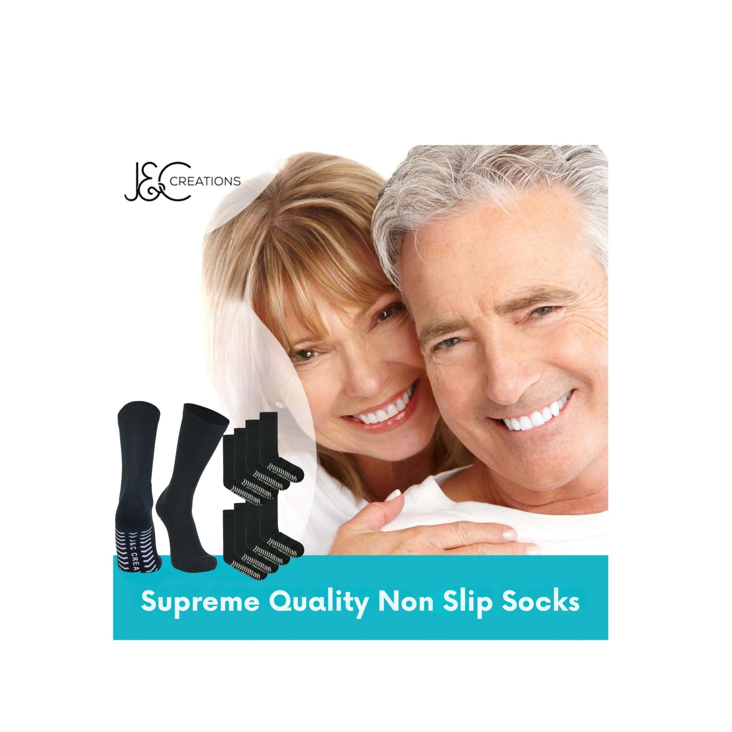J&C Creations Premium Non Slip Socks Mens - Grip Socks Men Size 10-13 - Hospital Socks For Men With Grips - Non Skid Socks For Men Seniors Elderly - Gripper Socks For Men - 80% Viscose Bamboo Grip Socks - 4 Pairs