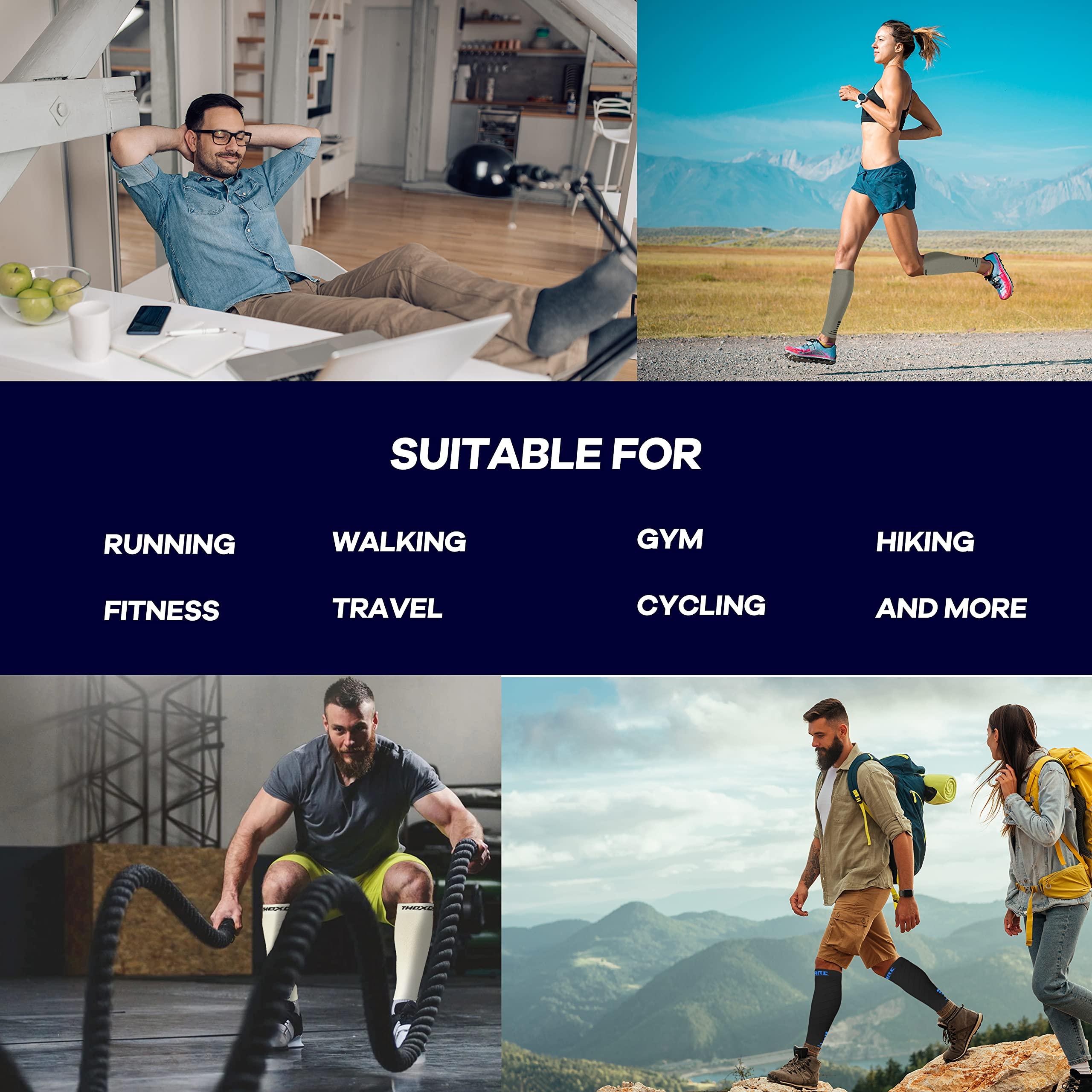 Thoxcare Thoxcare Calf Compression Sleeve for Men Women (1 Pair), Leg Support Footless Compression Socks for Running - Shin Splint Varicose Veins Swelling & Pain Relief, Black/Gray, Large