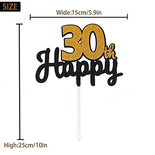 LASKYER LASKYER Happy 30th Birthday Cake Topper Black & Gold Glitter Cake Topper 30 Birthday Thirty Years Old Party Decorations.