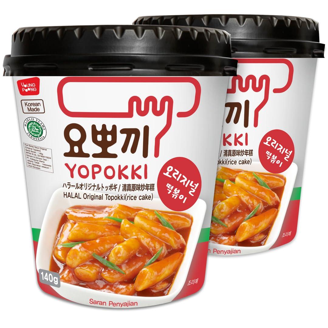 Yopokki Yopokki Instant Halal Tteokbokki Cup (Sweet Mild Spicy, Cup of 2) Korean Street food with sweet and moderately spicy sauce Topokki Rice Cake - Quick & Easy to Prepare