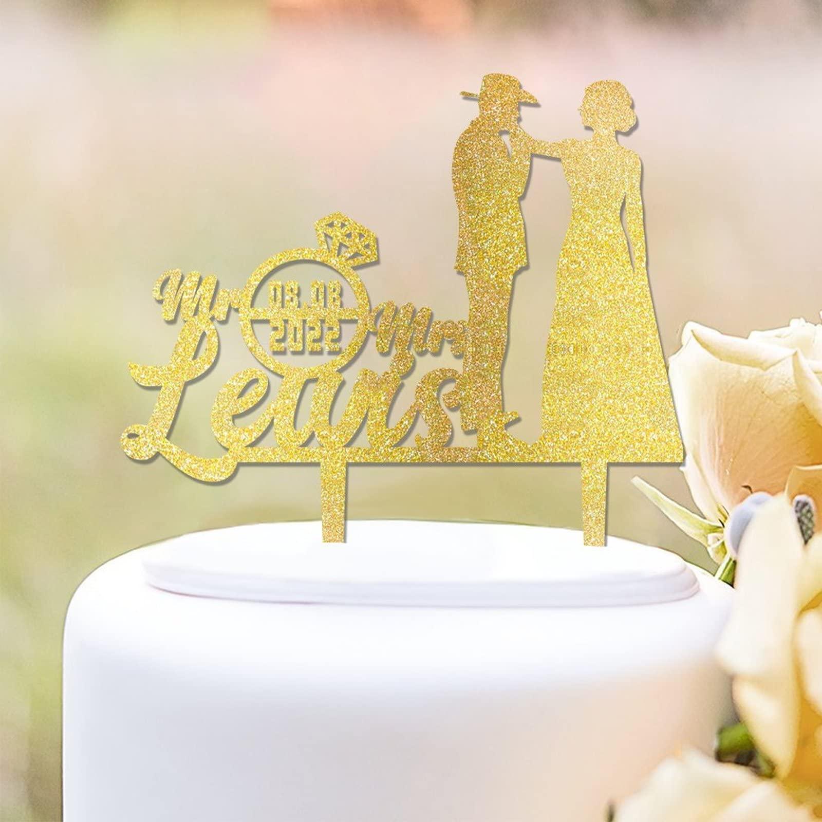 Mousus Glitter Mr Mrs Wedding Cake Toppers Personalized Last Name Wedding Cake Topper Custom Family Name Est Date Cake Topper Anniversary Baptism Cake Topper Engagement Cake Topper Wedding Party Decoration