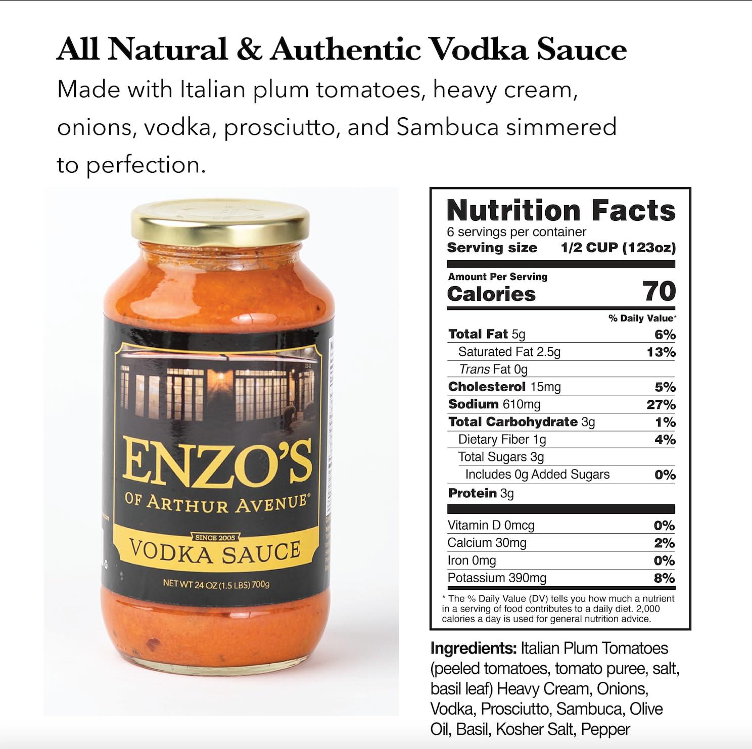 Enzo\'s of Arthur Avenue Enzos of Arthur Avenue Authentic Tomato Sauce, Authentic Homemade Italian Cuisine, Vodka Sauce, 1 Pack, 24 oz