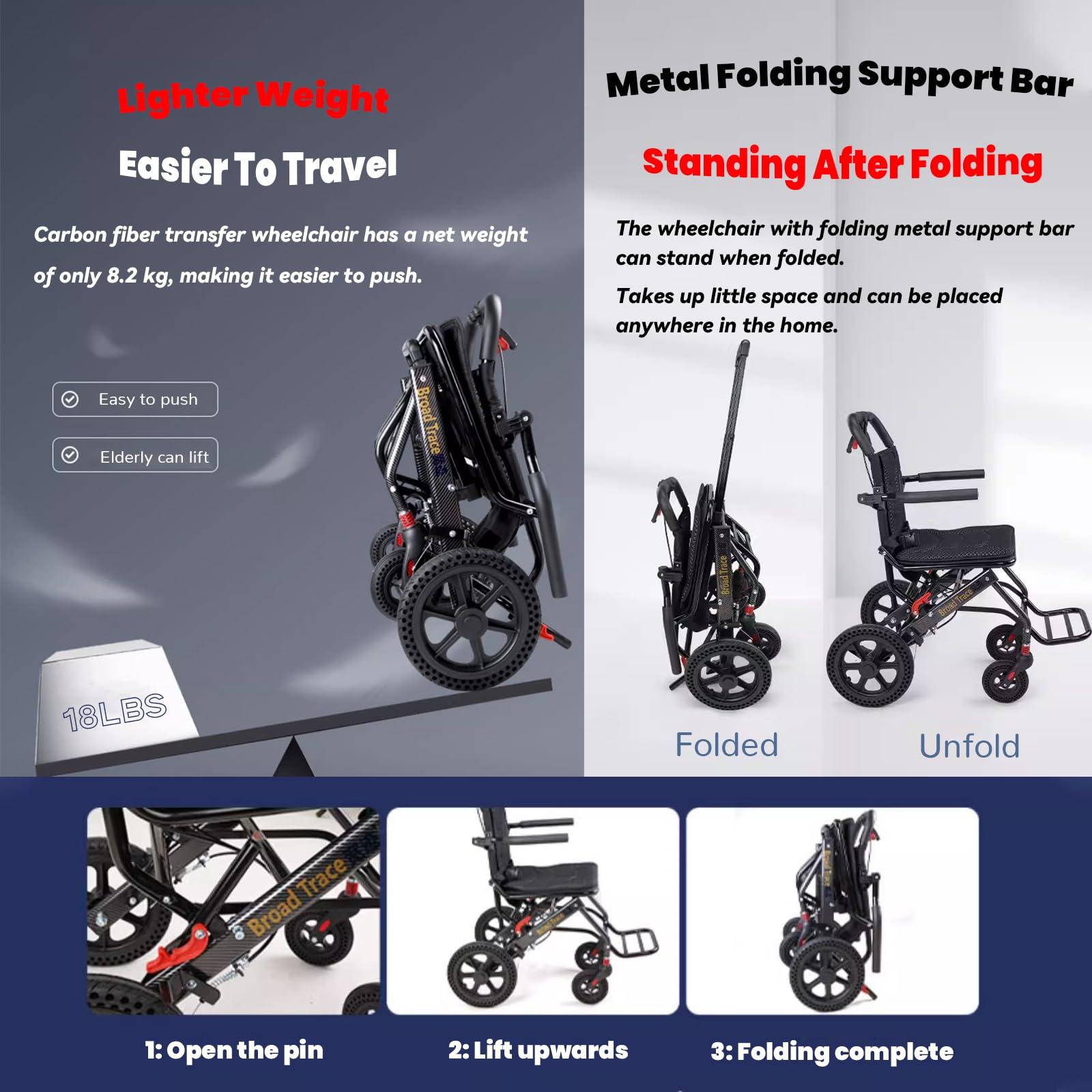 GLDDFDG GLDDFDG Lightweight Portable Folding Wheelchair,Transport Wheelchairs for Adults, Travel Wheel Chair with Bag,Aluminum,Brake,Flip Up Arms, Swing-Away Footrests,Breathable Seat Cushion,220Lb Capacity