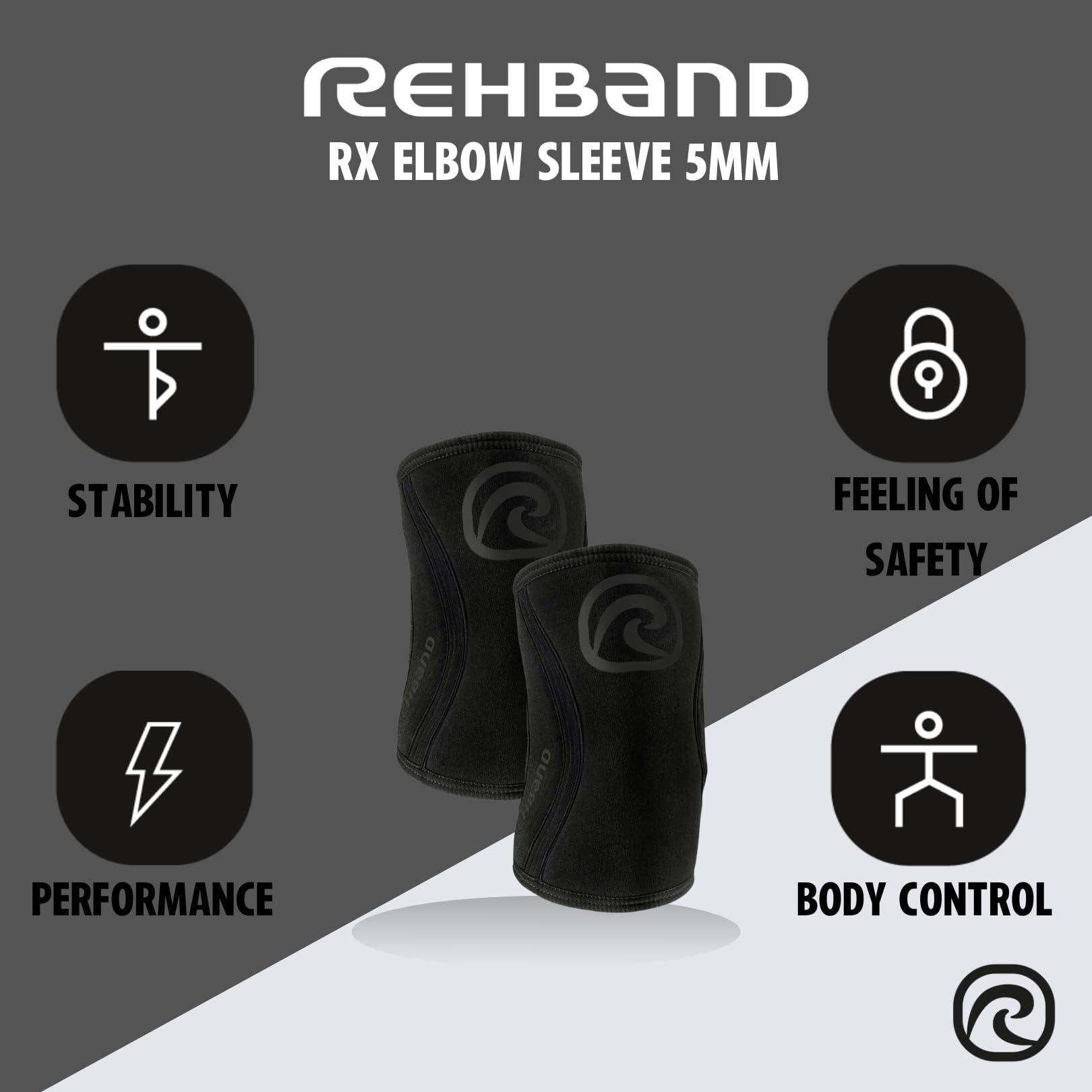 Rehband Rehband Elbow 5mm Compression Sleeve, Neoprene Elbow Sleeves for Weightlifting, Anatomical Design, Non-Slip & Close Fitting, Elbow Support Unisex, Colour:Carbon/Black - 1 Pair, Size:Medium