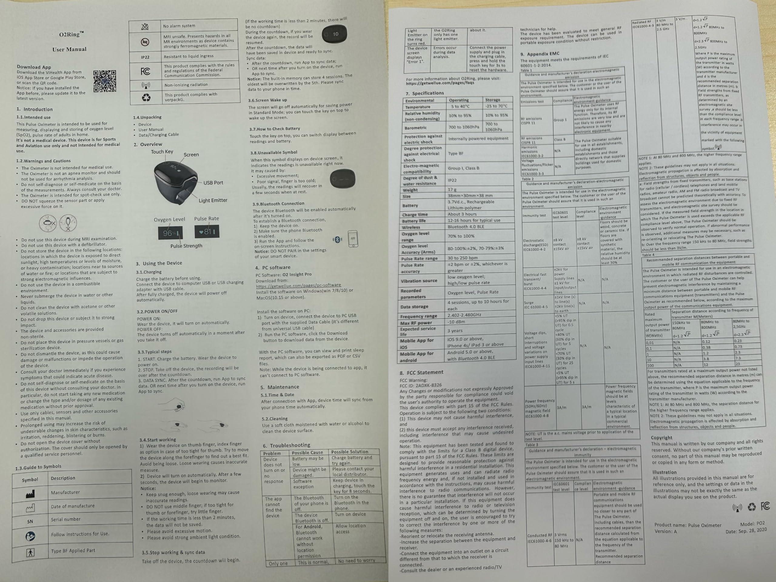 Wellue Wellue O2Ring Oxygen Monitor with Vibration Reminder - Bluetooth O2 Pulse Oximeter Rechargeable, Continuous Recording of SpO2 & PR, Blood Oxygen Saturation Tracker with Free APP & PC Reports