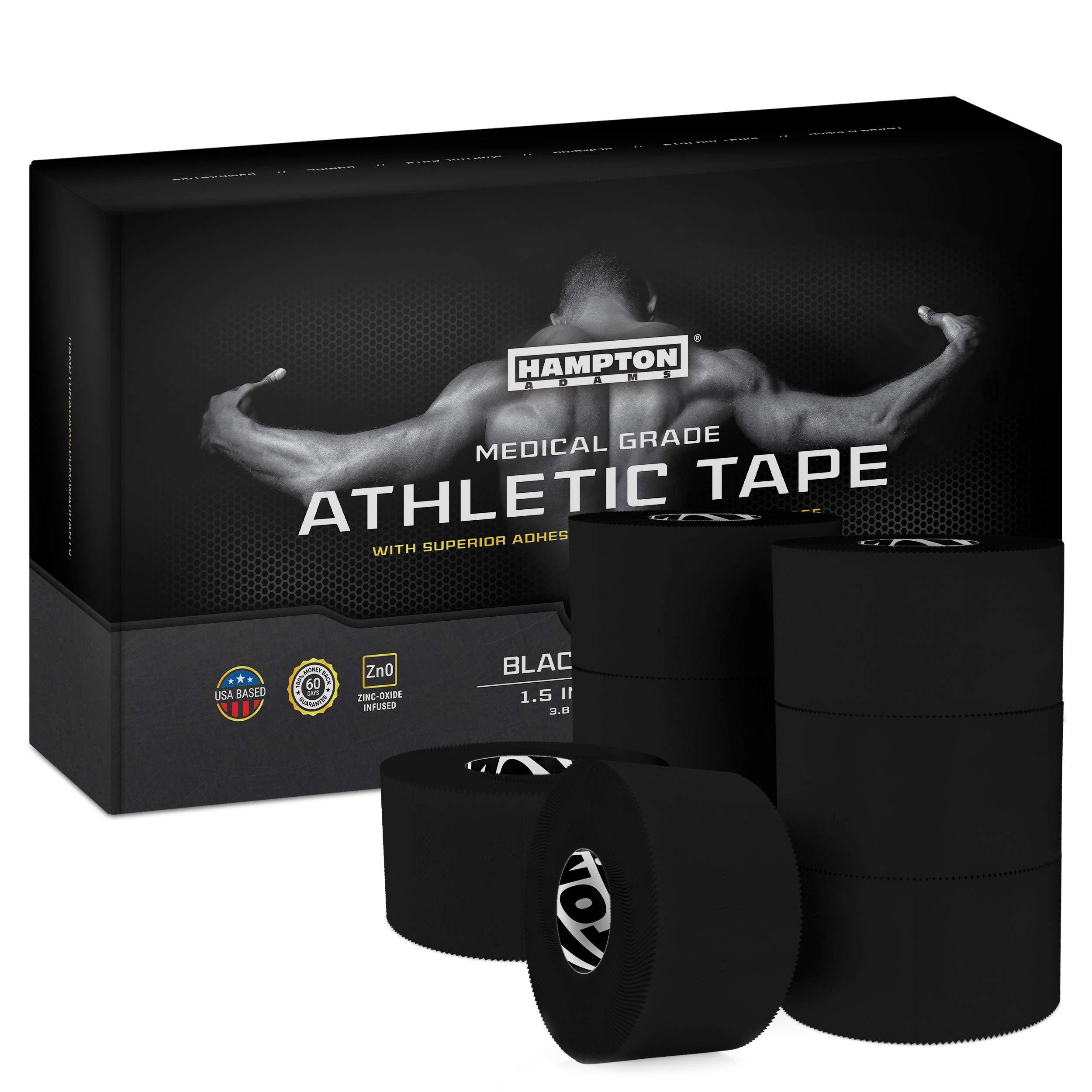 Hampton Adams Hampton Adams | As Seen on Shark Tank | Original Sports Medical Athletic Tape (8-Pack) | 45ft Rolls | No Sticky Residue Easy Tear | for Athletes Trainers First Aid Injury Wrap | Ankles Wrist (Black)